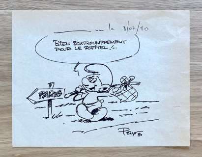 Peyo - 1 Original drawing - Un Schtroumpf pas comme les autres - 1980 | Catawiki