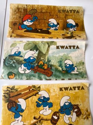 Peyo - Ensemble de 3 illustrations KWATTA découpées des grandes plaques chocolat KWATTA. | Catawiki