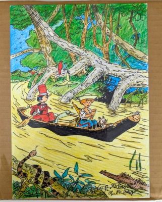 Wasterlain - 1 Original colour drawing - Jeannette Pointu et Docteur Poche Hommage Hergé | Catawiki