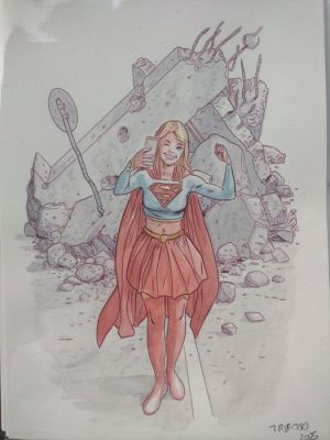 Trifogli, Francesco - 1 Original colour drawing - Supergirl - Selfie - 2025 | Catawiki