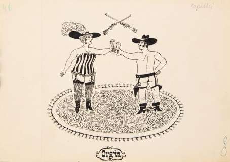 Andrzej Czeczot (1933 - 2012) | Andrzej Czeczot | "Western" z cyklu "La belle epoque", rysunek satyryczny | Desa Unicum