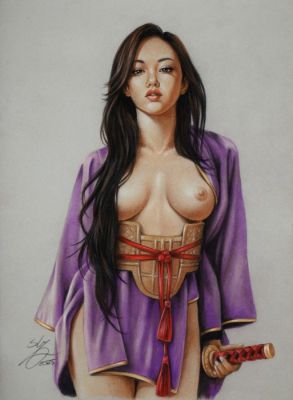 Sly - 1 Original colour drawing - Samurai Girl - Samurai Girl - 2025 | Catawiki