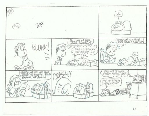 Davis, Jim - 1 Original preliminary page - Garfield - Sunday comic art - 1990 | Catawiki