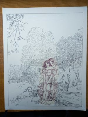 Makyo, Pierre - 1 Original drawing - Grimion gant de cuir - T4 Le Pays de l‘Arbre, illustration promo - 1992