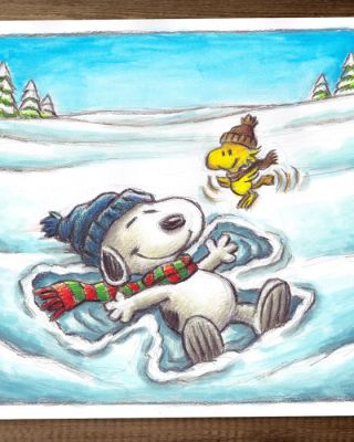 Joan Vizcarra Œuvre - Snoopy & Woodstock Winter Joy – Hand Signed Original Painting | Catawiki