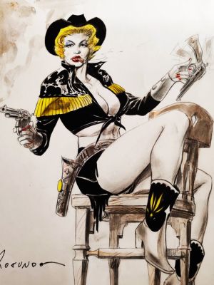 Rotundo, Massimo - 1 Illustration originale - Far West Pin-Up - Jayne Mansfield "La Pistolera" - 2000 | Catawiki