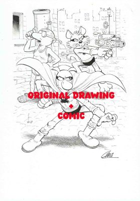 Joaquín Cera | Original drawing – Pafman in action + Comic Lo mejor de Pafman (with a dedication drawing) – Cera | Origin Of Comics