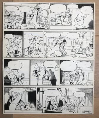 Toonder Studio’s - 2 - Page originale avec livre - Tom Poes - Originele eindpagina ’Tom Puss och Lillpryl’ Toonder Studio’s met bijbehorende unieke boekuitgave - 1962 | Catawiki