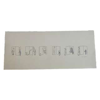 PETIT-ROULET Philippe (Né en 1953) "6 Doors ". Suite de 6 dessins originaux formant une histoire amusante sur la surprise du "...