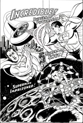 Peter Poplaski - Superman the Atomic Age Sundays 1956-1959 Large Cover (Extra Unpub Cover Image Drawn on Back! All Wording Is Hand Drawn!)