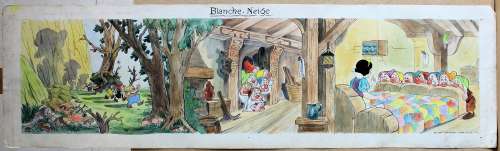 Per Walt Disney | Gigantesca strip realizzata probabilmente in Belgio su licenza Walt Disney per il merchandising del film Biancaneve e i sette nani (1937). | Art e Fumetto