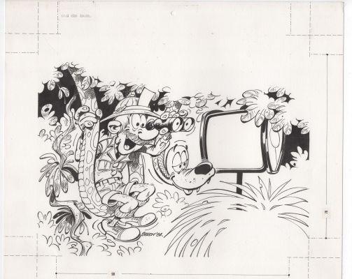 Pierre Seron | Illustrazione per pubblicazione non reperita. Firmata e datata Seron 1984. Timbro anche sul retro. Cm. 36 x 31. Matita e china su cartoncino. | Art e Fumetto