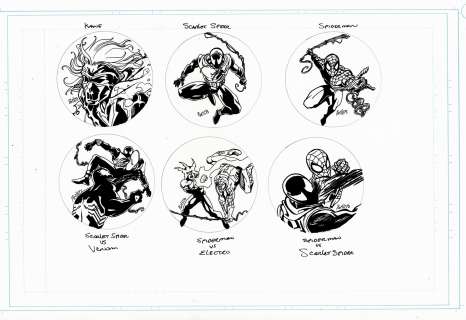 Joe Phillips - Spider-Man - 6 Art Pinups For Marvel Pogs
