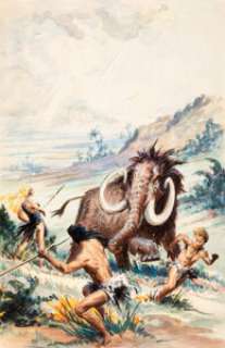 Roy Krenkel (attributed) - Woolly Mammoth Hunt Painting Original Art (c. 1930s).... | Heritage