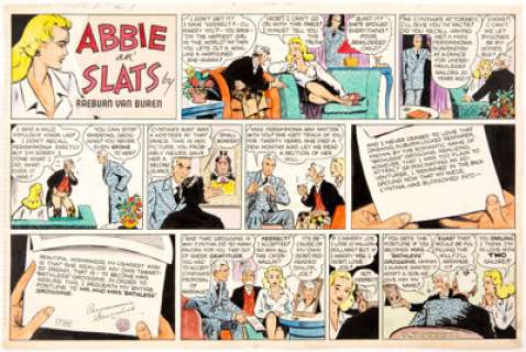 Raeburn Van Buren Abbie an‘ Slats Sunday Comic Strip Hand-Tinted Original Art dated 7-29-45 (United Feature Syndic...