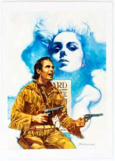 Sanjulian (Manuel Perez Clemente) Pony Express Painting Original Art (undated).  A magnificent rendering of - | Heritage