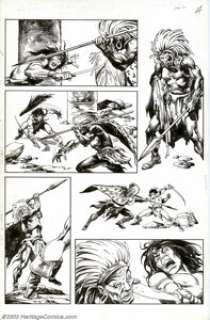 John Buscema and Ernie Chan - Original Art for Conan the Barbarian (Marvel, 1977). Conan and a tribal cheiftan - | Heritage