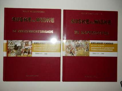 Suske en Wiske 292 + 293 - De Nachtwachtbrigade + De Kaperkoters - Romeins genummerde auteursexemplaren + gesigneerde zeefdruk - 2x linnen luxe hc - 1e druk (2006) | Catawiki