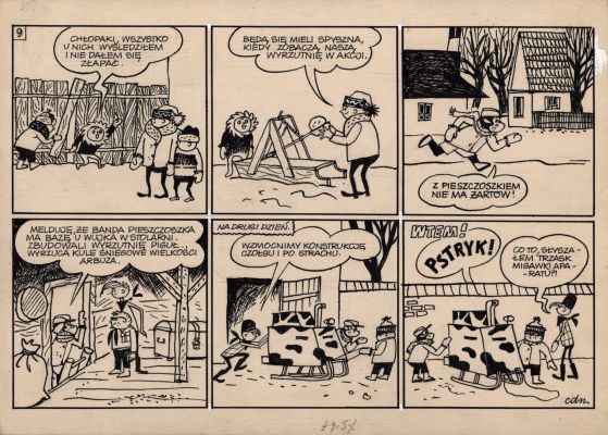 Henryk Jerzy Chmielewski (Papcio Chmiel) | Tytus, Romek i A’Tomek, plansza przedksiążeczkowa, zabawa w wojsko, strona 9 | Galeria Komiksu