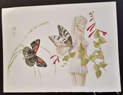 Vink - Dessin original - Femme aux papillons | Catawiki