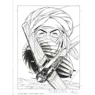 Loutte (Né En 1961). | Biggles. Le dernier zeppelin. Couverture. Crayon et encre de chine. Dimensions : 37,5 x 28 cm. Signé avec envoi. | HVMC
