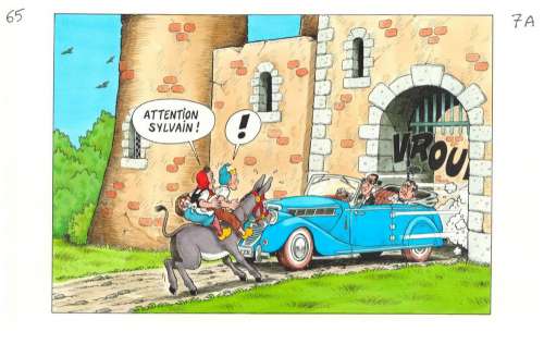Sipp André - planche originale en couleur -Sylvain et Sylvette(7a) - il faut sauver Castel-Bobeche