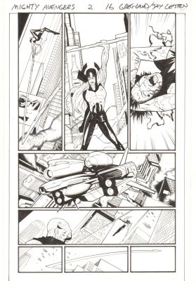 Greg Land, Jay Leisten | Mighty Avengers #2 P.16 - Spectrum And Luke Cage Vs. Proxima Midnight in Nyc - 2013 Signed | Anthony’s Comic Book Art