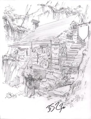 Brian Snoddy | Elvish Tavern in the Woods Pencil Sketch - Signed | Anthony’s Comic Book Art