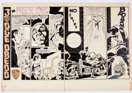 Lot 124 - 2000AD Prog 304 (1983) original artwork by Ron Smith pgs 16-17 double…