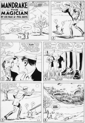 Phil Davis | Davis, Phil & Lee Falk - Mandrake the Magician Sunday 4/6 1958 ?, Mandrake Gestures For Tiny Aliens | Cool Lines Art