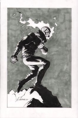 Javier Saltares | Ghost Rider Full Figure Ink & Wash Commission - Signed - 2024 | Anthony’s Comic Book Art
