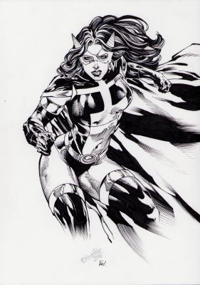 Ediano Silva | Huntress Detailed Ink Art Commission - Signed 2016 | Anthony’s Comic Book Art