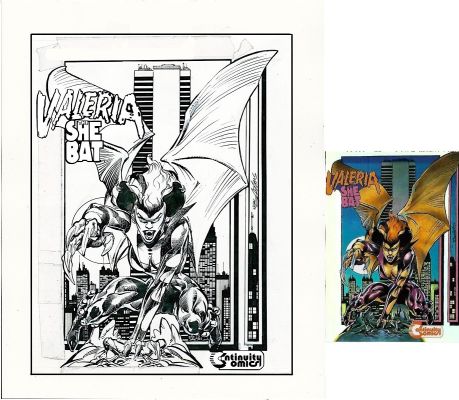 Neal Adams | Adams, Neal - Valeria the She-Bat Promotion / Ad Art - Next To 1 of 2 Holo-Foil Cards 1993 | Cool Lines Art