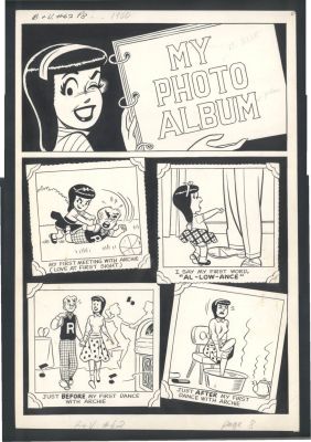 Dan Decarlo | Decarlo Large Art - Complete 2 Page Story - Veronica’s Photo Album Shows Her Relationship with Archie Since Childhood - Great Issue Betty And Veronica # 62 Page 8 And 9 | Koch Comic Art