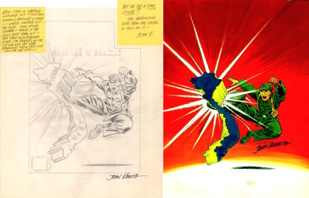 John Romita Sr. | Time Magazine Proposed Vietnam Cover with Romita Ink Notes To Roy Thomas & Color Work By Romita & Marie Severin!) 1970S-80S | Romitaman
