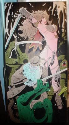 Frank Thorne | Oversized Ghita & Wizard (Frank Thorne) in Combat Painting on Canvas - Signed on Back | Anthony’s Comic Book Art