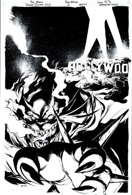 Pop Mhan | Demon: Driven Out #6 Cover (Demon: Etrigan Huge in Front of Famous Hollywood Sign!) 2004 | Romitaman