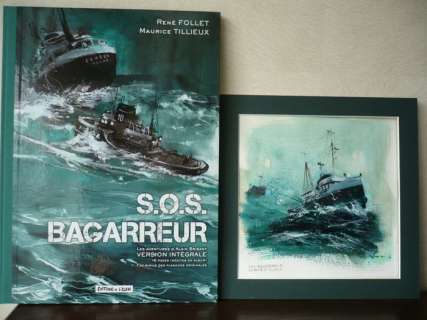 Follet, René - Original art in colour - â€œS.O.S. Bagarreur Hommage Ã  Tillieuxâ€ + deluxe hc album with cloth spine | Catawiki