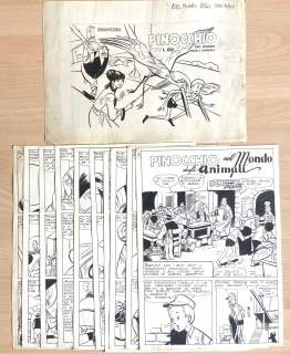 Francesco Pescador | Pinocchio nel mondo degli animali. Complete story. Cover + 10 pages. Cm. 24x34. Ink. Coloured on the back. Signed. Mint. Code \792. | Segni e Disegni