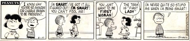 Charles Schulz - Peanuts Daily Strip 6-10-1960 (Linus & Lucy Debating Charlie Brown Running For President in 1960!)