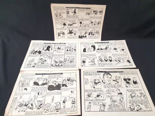 Lot 392 - JACK LINDSAY - FIVE PEN AND INK ORIGINAL FOOTBALL INTEREST COMIC STRIPS circa 1940s/50s, including | misc / divers