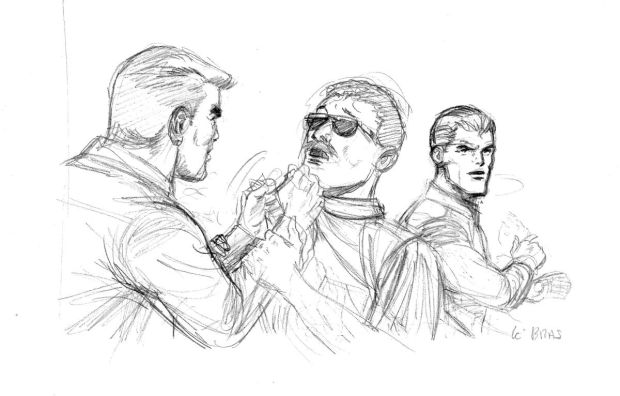 Le Bras Andrã© | CrayonnÃ© originale de BUCK DANNY avec Jerry Tumbler | Galerie Napoléon