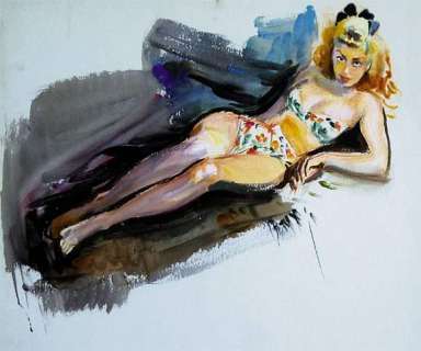 Pierre-Laurent BRENOT - Les vacances. Gouache sur papier. Format 36&h | Tessier Sarrou