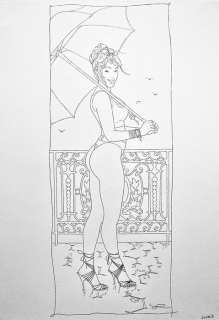 Chabane, Lounis - Dessin original - La Dame Ã  l’Ombrelle | Catawiki
