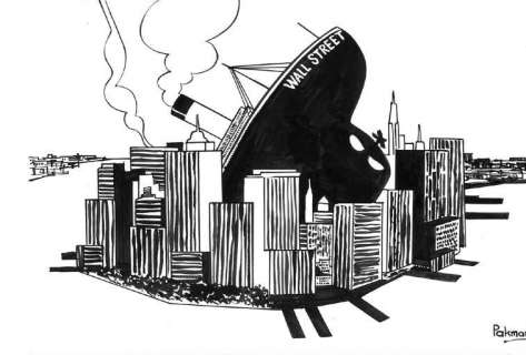 Pakman | LA CHUTE DE WALL STREET Encre de Chine, signé 21 x 29,7 cm Bakchich, | Aponem