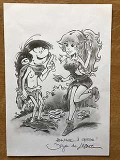 De Lazare, Dragan - Rubine et Gaston dessin original mine de plomb - Hommage Ã  Franquin (2016) | Catawiki