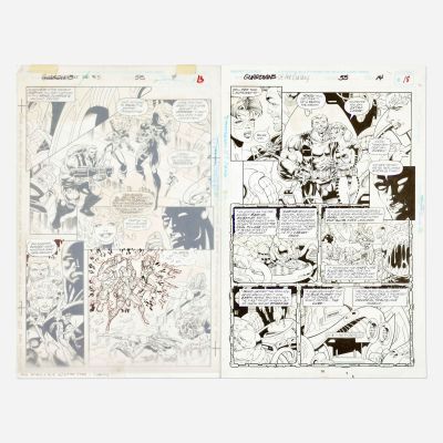 Lot 217 - Kevin West and Steve Montano, Guardians of the Galaxy #55 Story Pages 9 and 14 Original Art | Landry Pop Auctions