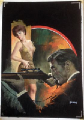 Carlo Jacono | Original cover for Segretissimo n. 153 "Bart Gould: carabina alzo zero" by J. Milton. Cm. 27,5x40,5. Gouache on board. Signed. Code 2310. | Segni e Disegni