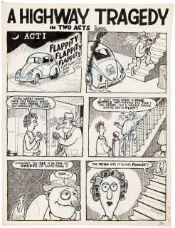 DRAG CARTOONS #46 A HIGHWAY TRAGEDY COMIC STORY ORIGINAL ART BY GILBERT SHELTON. | Hake’s