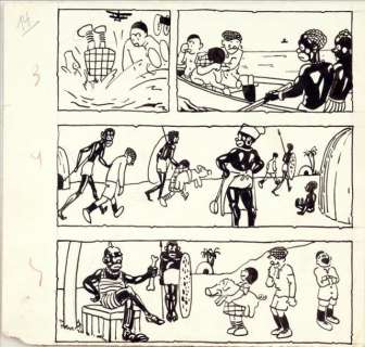 Hergé | Flup, Nénesse, Poussette et Cochonnet Encre de Chine pour la planche | Millon